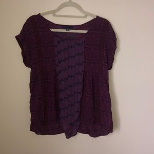 Purple patterned short sleeve blouse